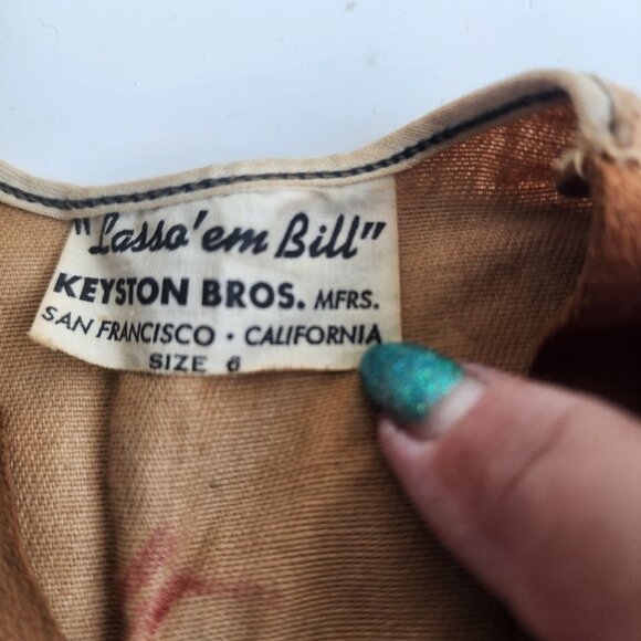 Vintage 50s/60s Lasso 'Em Bill Child's Suede Leather Cowboy Vest - Keyston Bros. - Picture 3 of 7